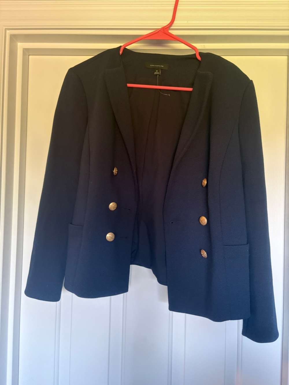 Ann Taylor Navy Double-Breasted Blazer with Gold Buttons